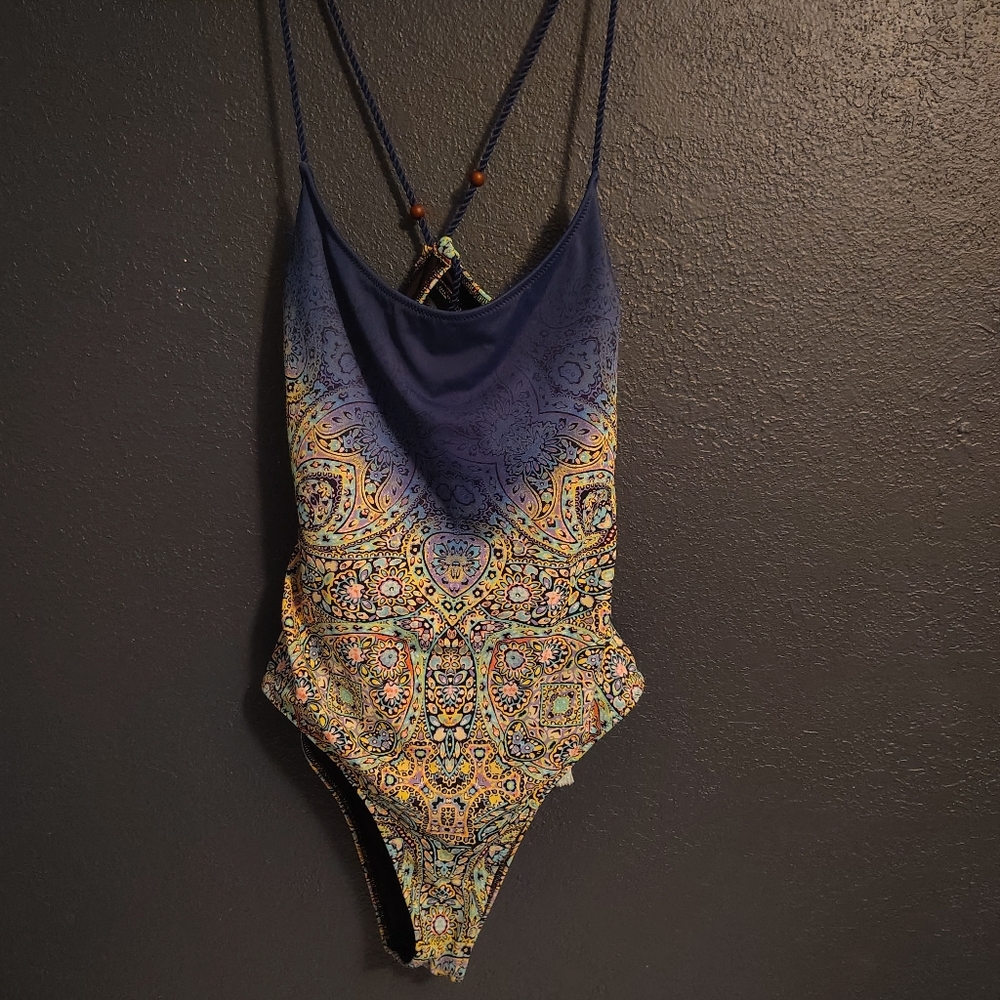 Victoria's Secret Monokini Mosaic Garden Teal Blue Green lace up swimsuit